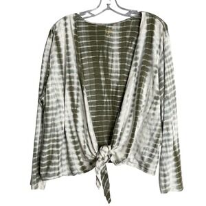 Belle‎ By Kim Gravel Cardigan Womens XL Green Tie Front Shrug Lightweight Open